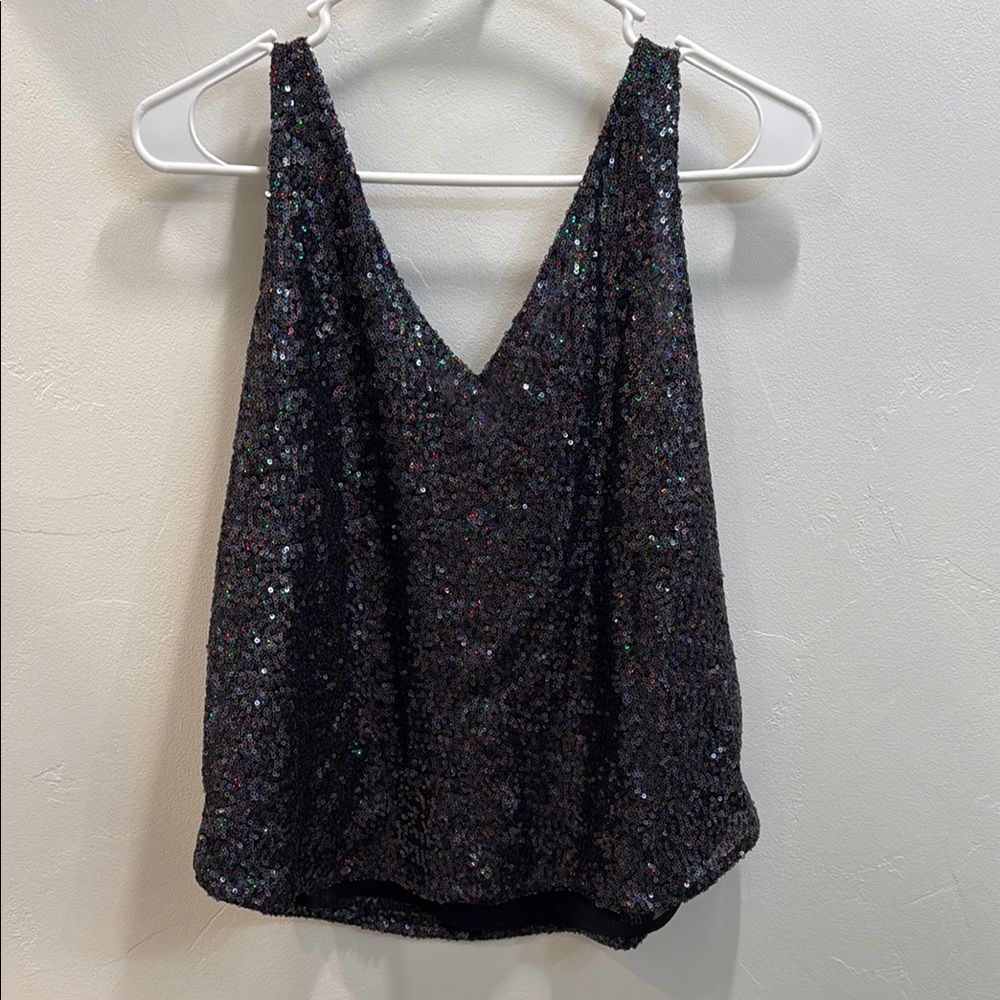 LOFT NWT Sequin Black Sleeveless Top
